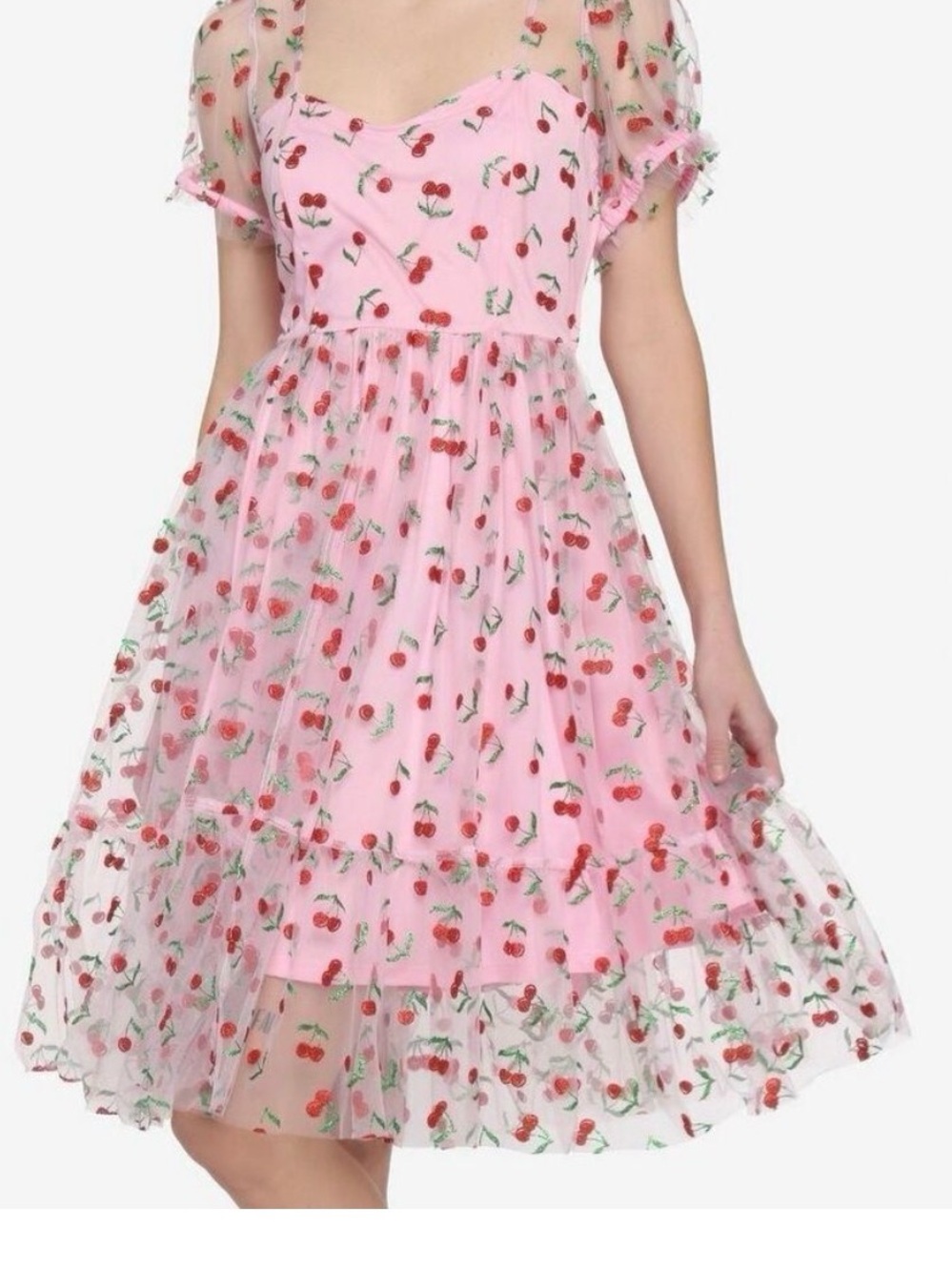 Coquette Pink Party Costume Dress w Sequined Cherries